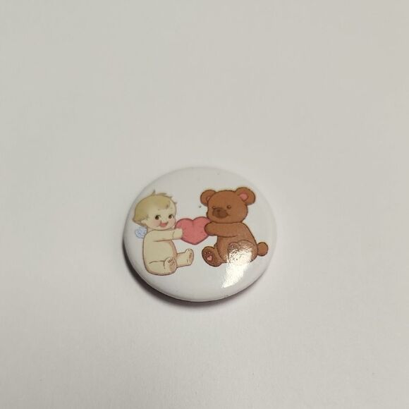 Cute Angel and Bear Button Pin - Picture 1 of 1